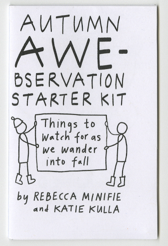 Two stick figures wearing boots hold up a sign with the words "Things to watch for as we wander into fall" written on it. Above the figures, the title is written in large, capitalized letters.